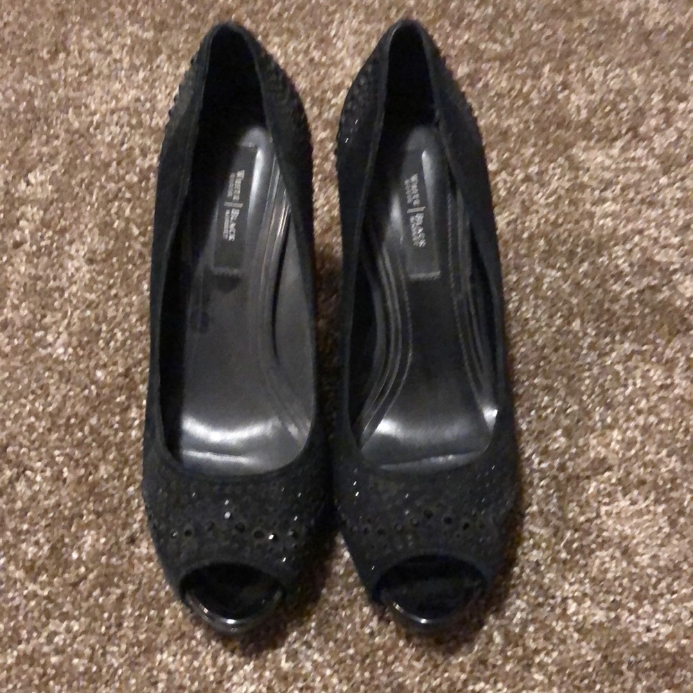 Black Sparkley Peep Toe Pumps
